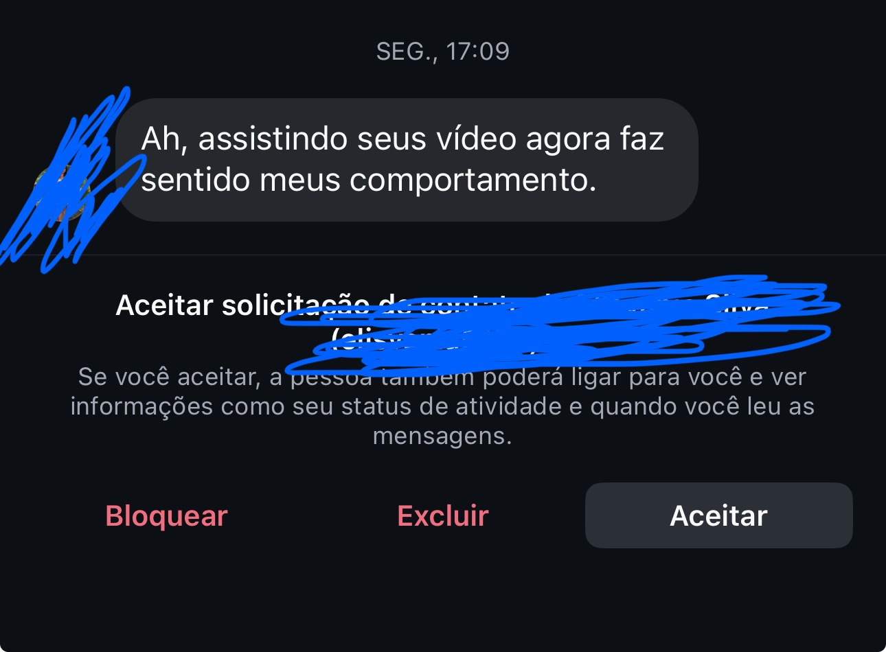 Print original de conversa recebida no Instagram — mensagem 1