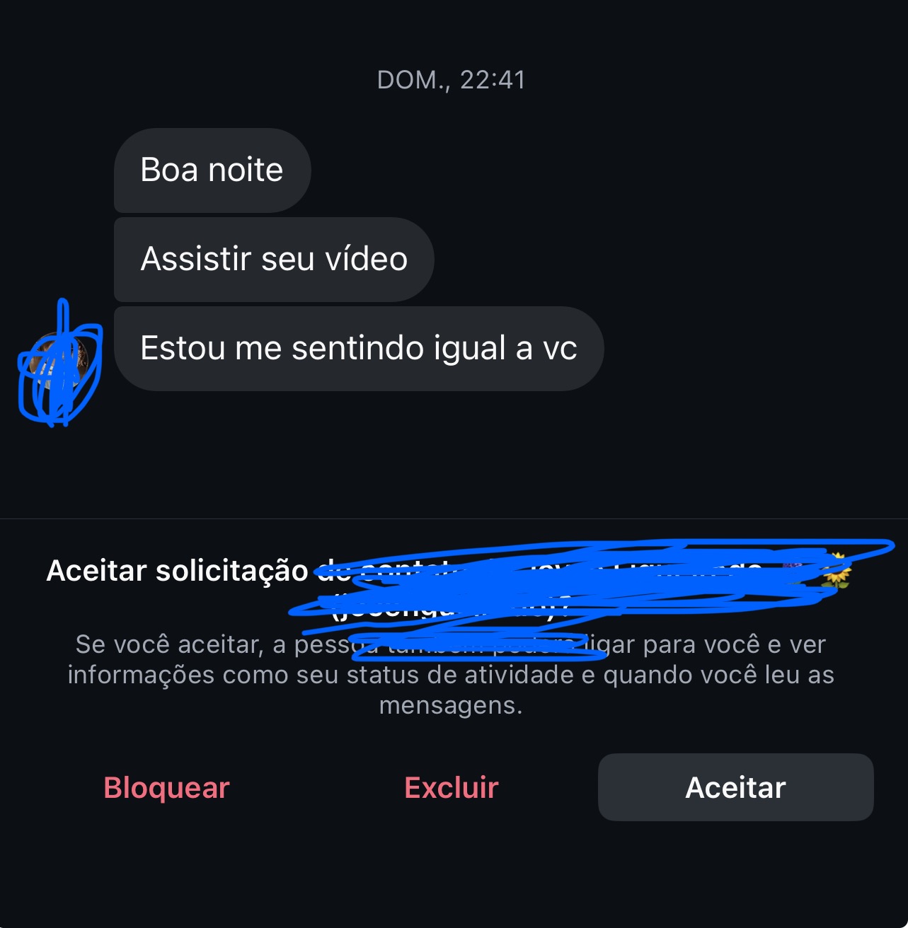 Print original de conversa recebida no Instagram — mensagem 2