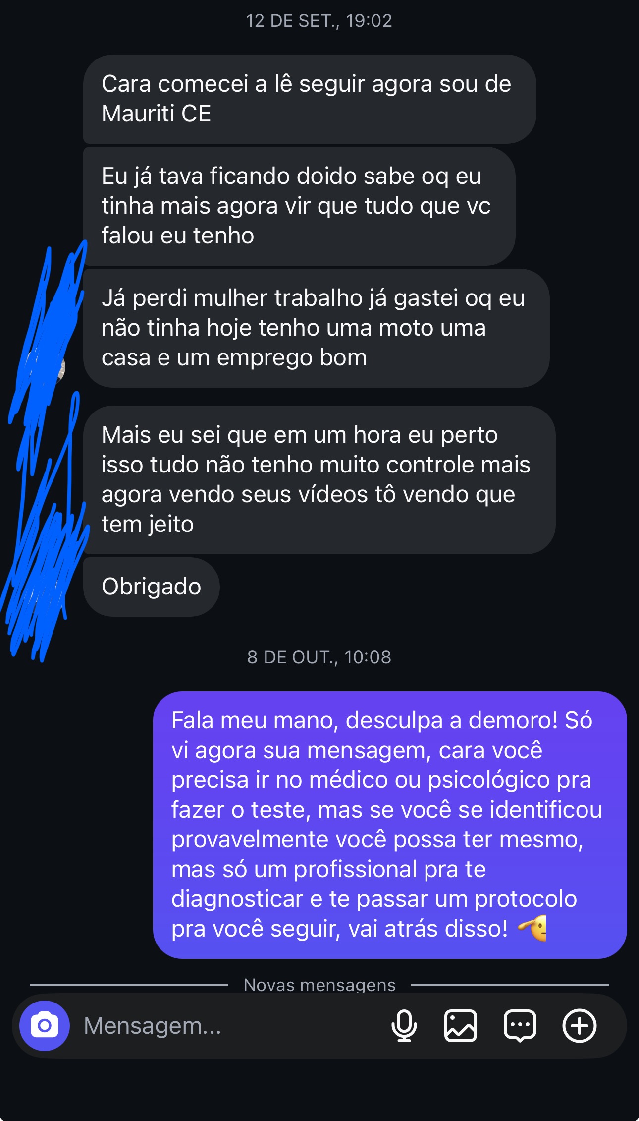 Print original de conversa recebida no Instagram — mensagem 8