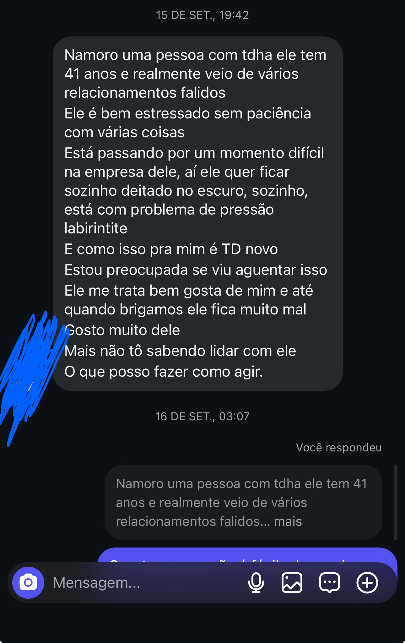 Print original de conversa recebida no Instagram — mensagem 11